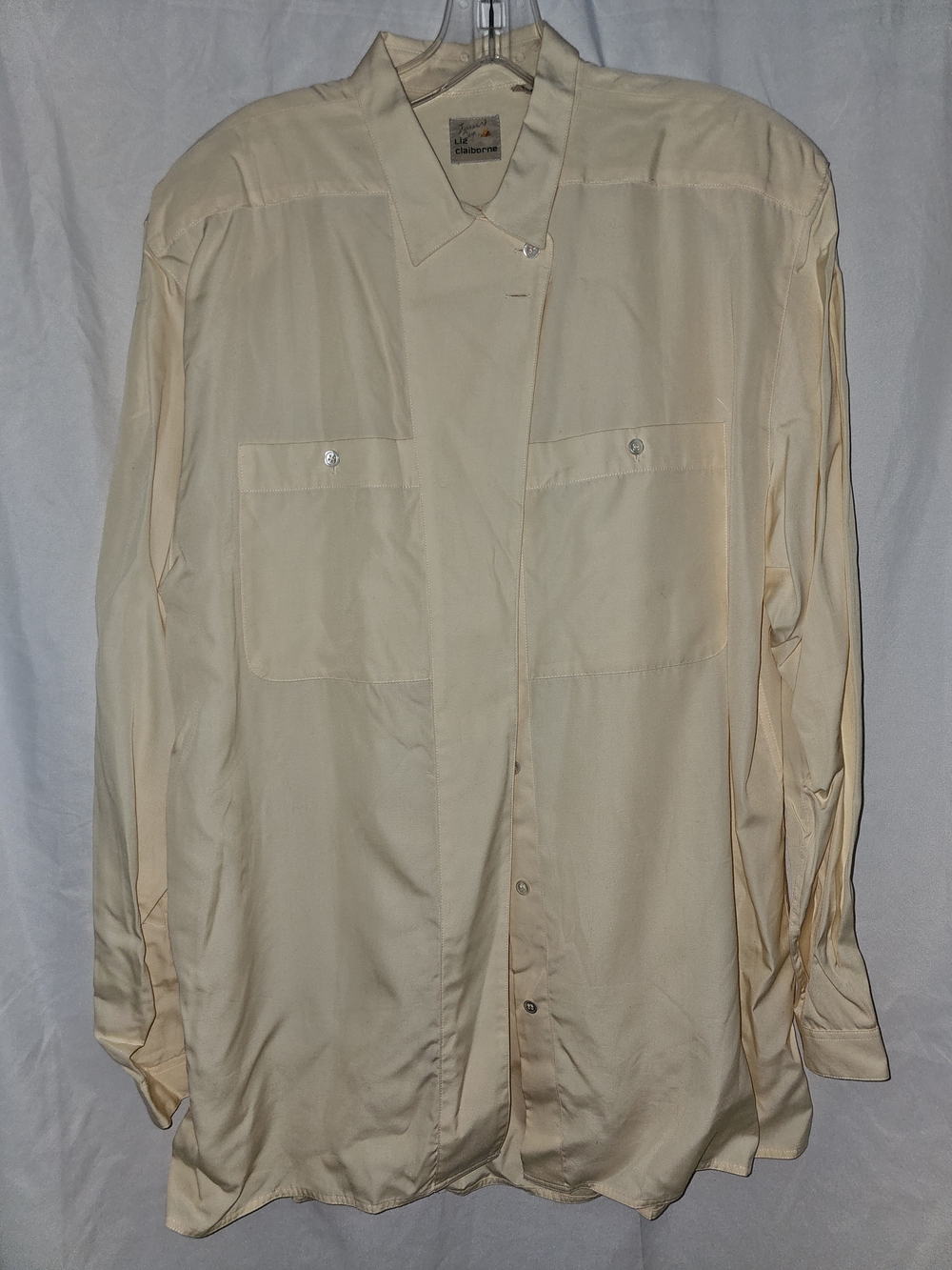 Vintage Liz Claiborne Light Cream Hidden Button Women's Top